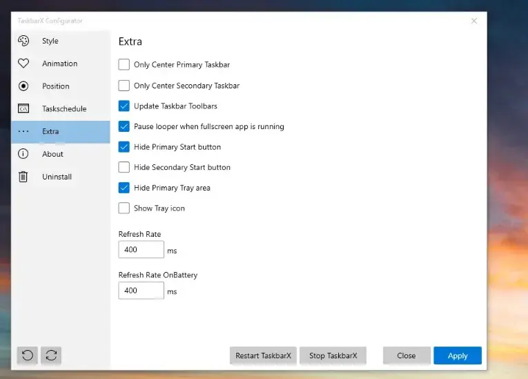 TaskbarX(Win10任务栏美化与增强工具)