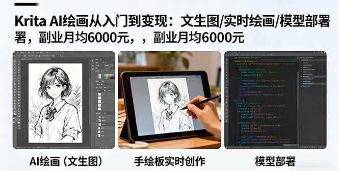 （16222期）Krita AI绘画从入门到变现：文生图/实时绘画/模型部署，副业月均6000元