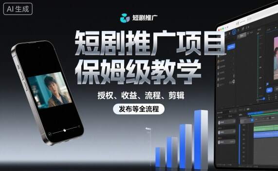 短剧推广项目保姆级教学，授权、收益、流程、剪辑，发布等全流程
