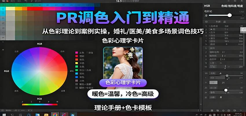 PR调色入门到精通：从色彩理论到案例实操，婚礼/医美/美食多场景调色技巧