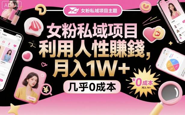 女粉私域项目，利用人性賺钱，月入1W＋，几乎0成本