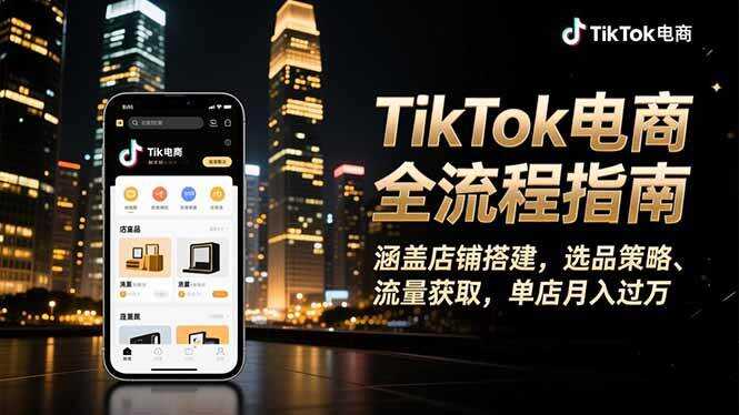 （16524期）TikTok电商全流程指南，涵盖店铺搭建、选品策略、流量获取，单店月入过万