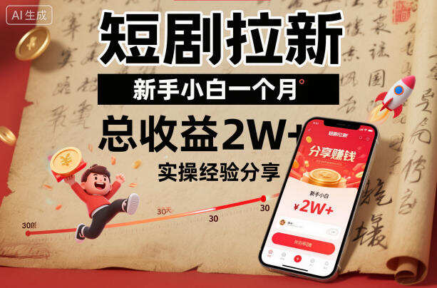 短剧拉新新手小白一个月总收益2W+实操经验分享