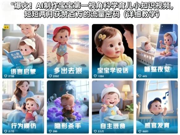 爆火！AI制作宝宝第一视角科学育儿小知识视频，短短两月获赞百万的流量密码（详细教学）