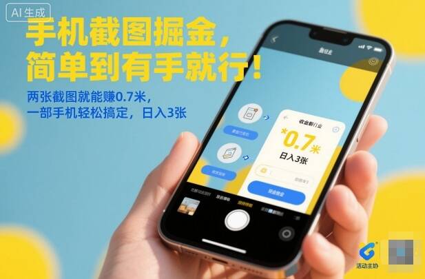 手机截图掘金，简单到有手就行！两张截图就能賺0.7米，一部手机轻松搞定，日入3张【揭秘】