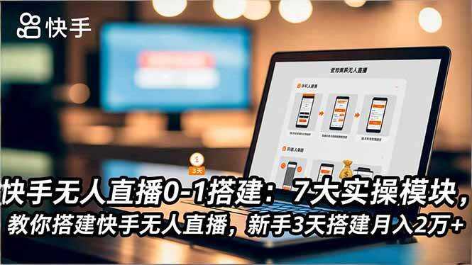 （16694期）快手无人直播0-1搭建：7大实操模块，教你搭建快手无人直播，新手3天搭建月入2万+