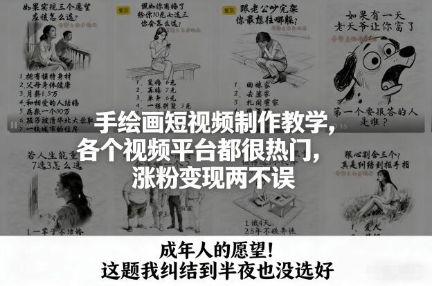 手绘画短视频制作教学，各个视频平台都很热门，涨粉变现两不误