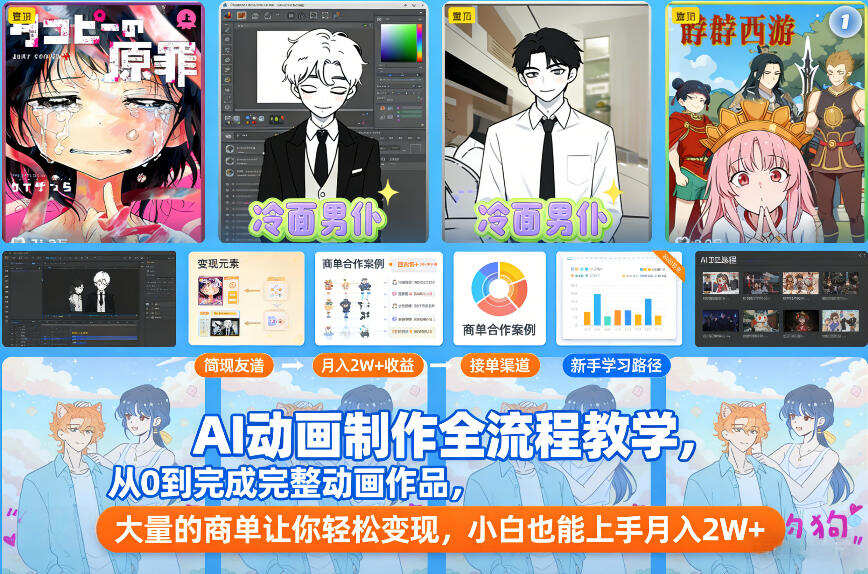 AI动画制作全流程教学，从0到完成完整动画作品，大量的商单让你轻松变现，小白也能上手月入2W+