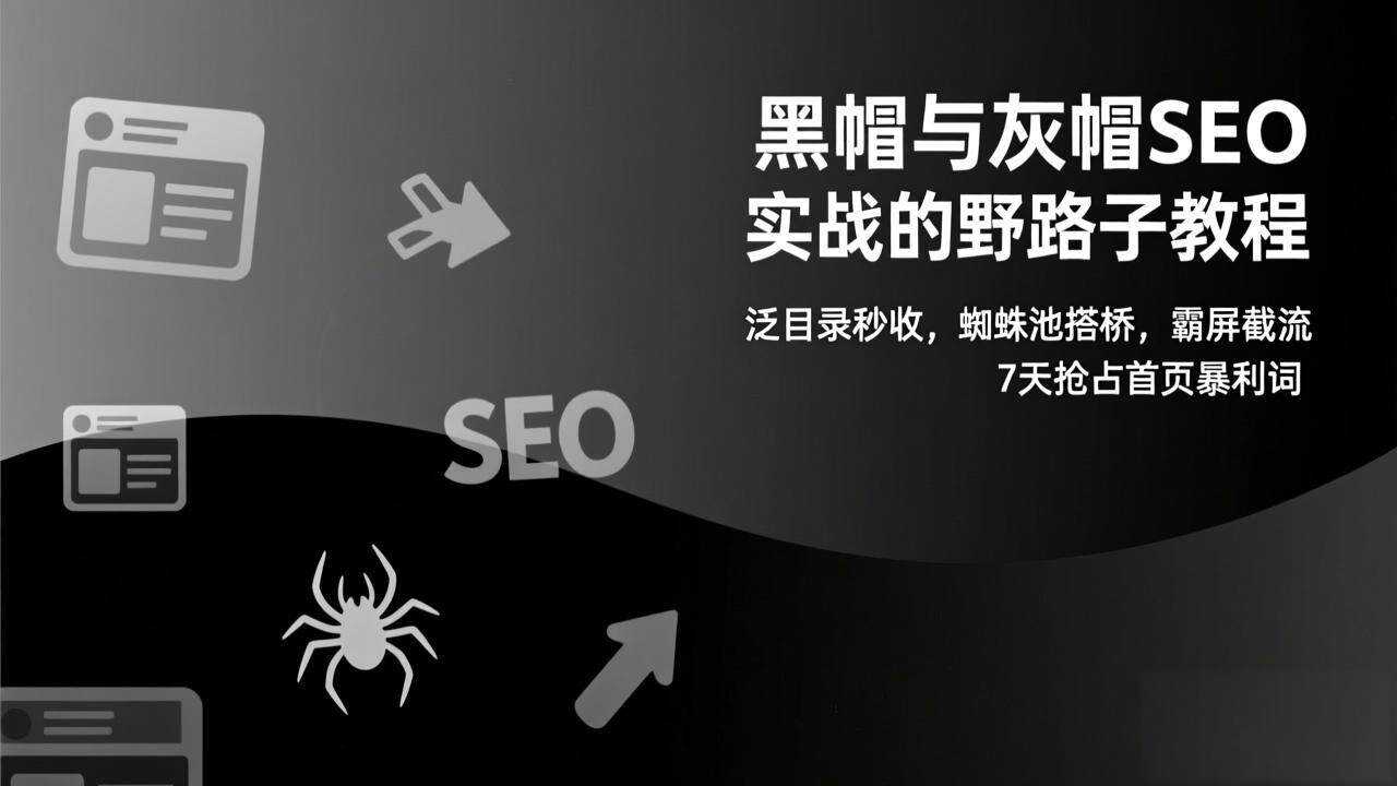 （17125期）黑帽与灰帽SEO实战的野路子教程：泛目录秒收，蜘蛛池搭桥，霸屏截流，7天抢占首页暴利词