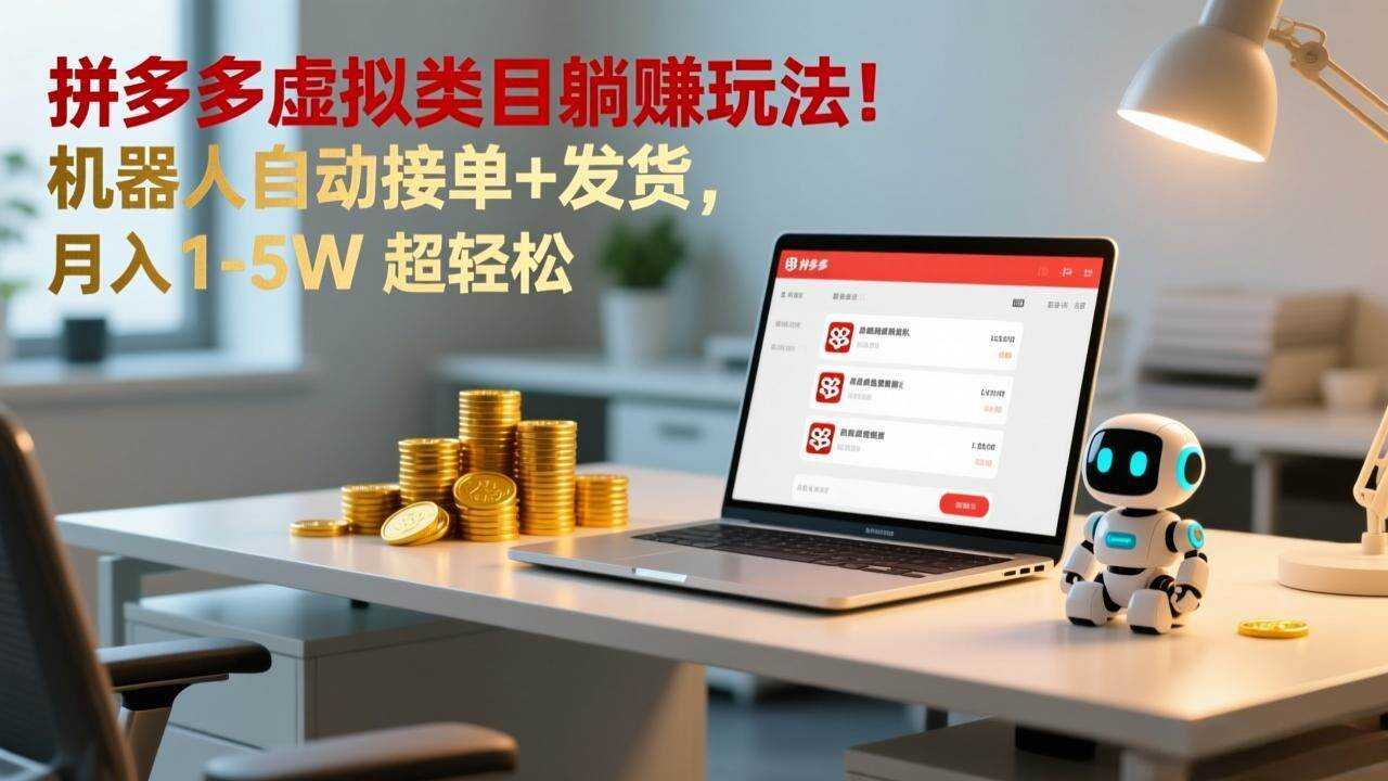 （17174期）多多虚拟类目躺赚玩法！机器人自动接单+发货，月入 1-5W 超轻松