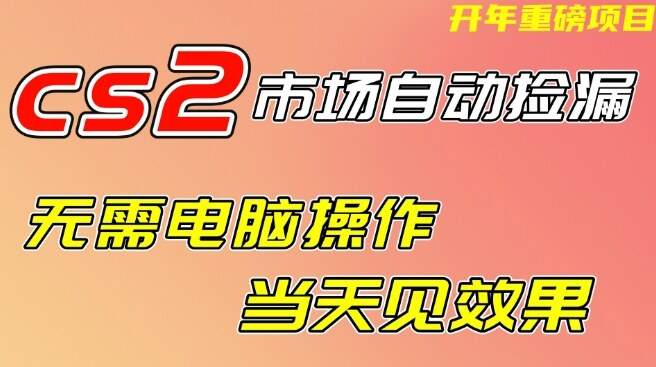 CS2市场自动捡漏项目，无需电脑操作，无需进入游戏，当天见效果，支持任何形式验证【揭秘】