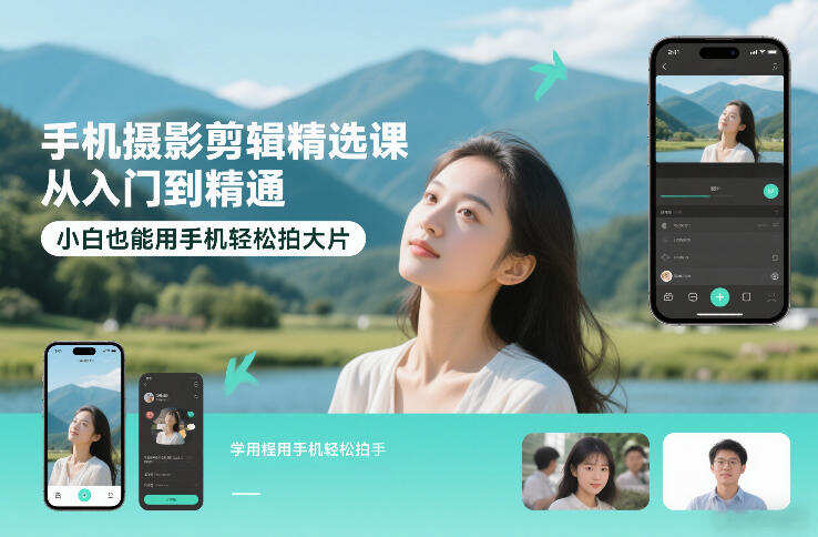 手机摄影剪辑精选课，从入门到精通，小白也能用手机轻松拍大片